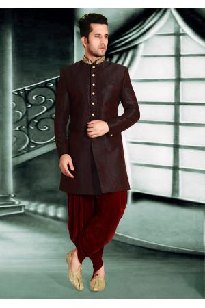 Maroon Color Designer Indo Western Sherwani